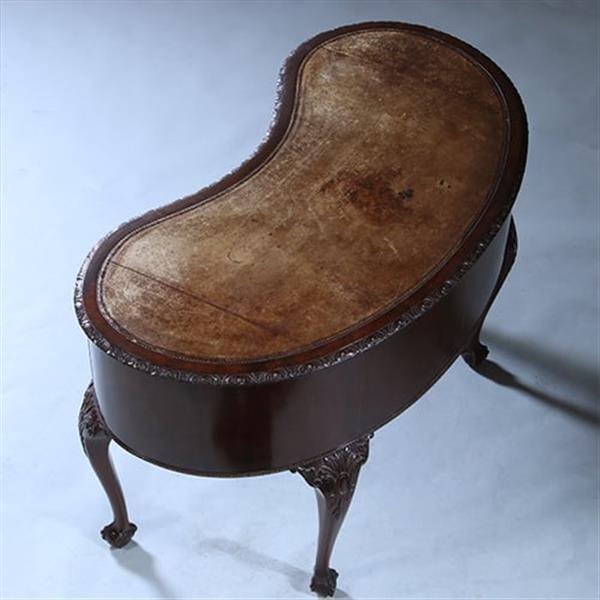Grote foto niervormig bureau met fabelachtig mooi oud leer en 5 laden ca 1900 no.230210 antiek en kunst overige in antiek gebruiksvoorwerpen