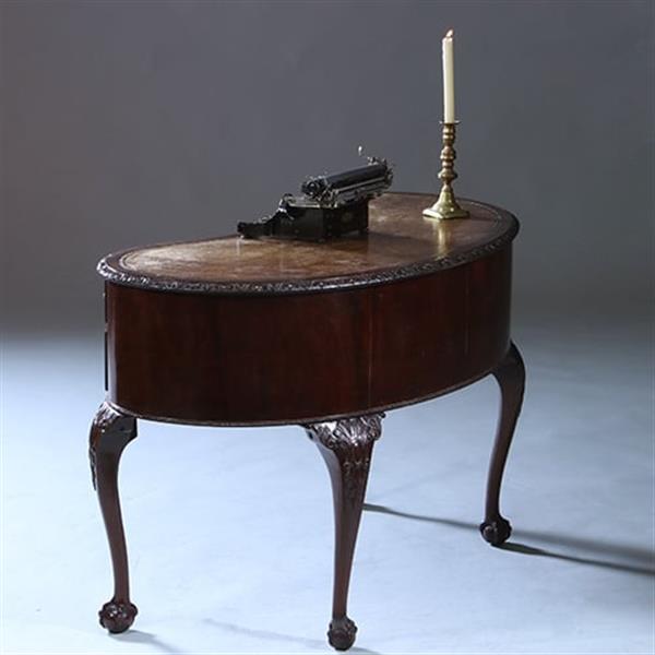 Grote foto niervormig bureau met fabelachtig mooi oud leer en 5 laden ca 1900 no.230210 antiek en kunst overige in antiek gebruiksvoorwerpen