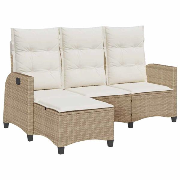 Grote foto vidaxl verstelbare tuinbank met kussens l vormig beige poly rattan tuin en terras tuinmeubelen