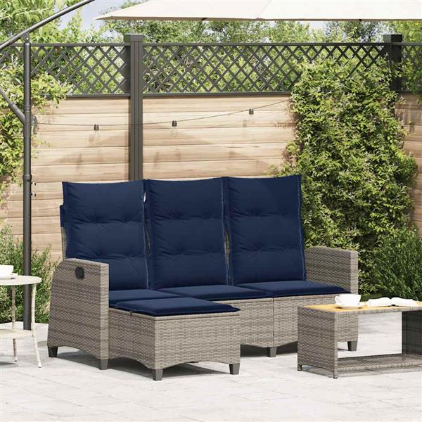 Grote foto vidaxl verstelbare tuinbank met kussens l vormig poly rattan grijs tuin en terras tuinmeubelen