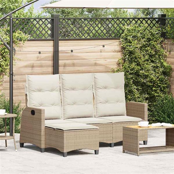 Grote foto vidaxl verstelbare tuinbank met kussens l vormig beige poly rattan tuin en terras tuinmeubelen