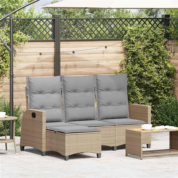 Grote foto vidaxl verstelbare tuinbank met kussens l vormig beige poly rattan tuin en terras tuinmeubelen