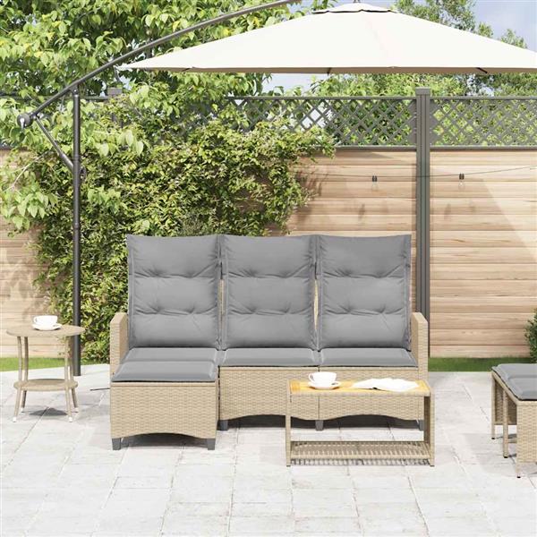 Grote foto vidaxl verstelbare tuinbank met kussens l vormig beige poly rattan tuin en terras tuinmeubelen