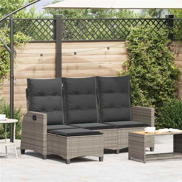 Grote foto vidaxl verstelbare tuinbank met kussens l vormig poly rattan grijs tuin en terras tuinmeubelen