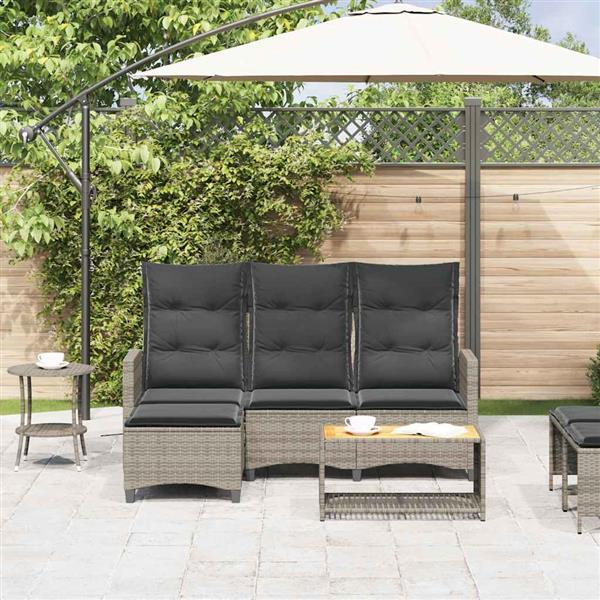 Grote foto vidaxl verstelbare tuinbank met kussens l vormig poly rattan grijs tuin en terras tuinmeubelen