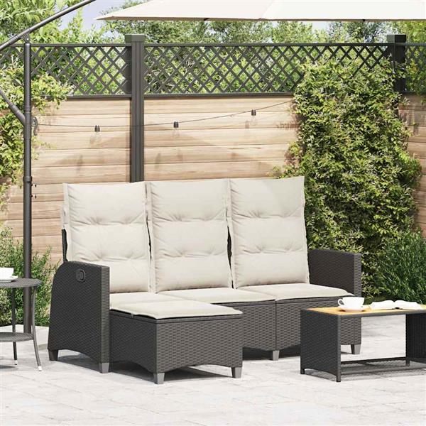 Grote foto vidaxl verstelbare tuinbank met kussens l vormig poly rattan zwart tuin en terras tuinmeubelen