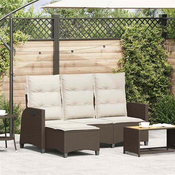 Grote foto vidaxl verstelbare tuinbank met kussens l vormig poly rattan bruin tuin en terras tuinmeubelen