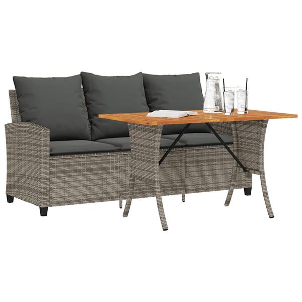 Grote foto vidaxl tuinbank 3 zits met kussens tafel poly rattan grijs tuin en terras tuinmeubelen