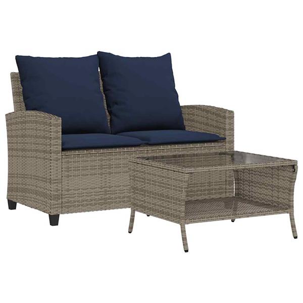 Grote foto vidaxl tuinbank 2 zits met kussens tafel poly rattan grijs tuin en terras tuinmeubelen