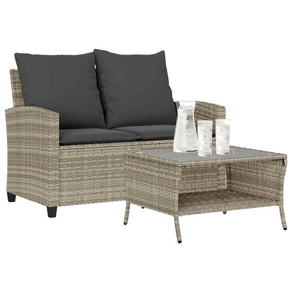 Grote foto vidaxl tuinbank 2 zits met kussens tafel poly rattan lichtgrijs tuin en terras tuinmeubelen