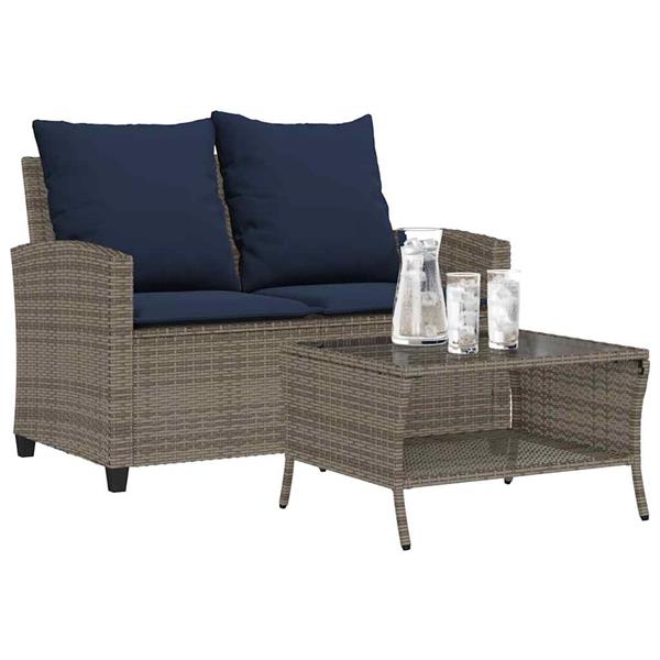 Grote foto vidaxl tuinbank 2 zits met kussens tafel poly rattan grijs tuin en terras tuinmeubelen