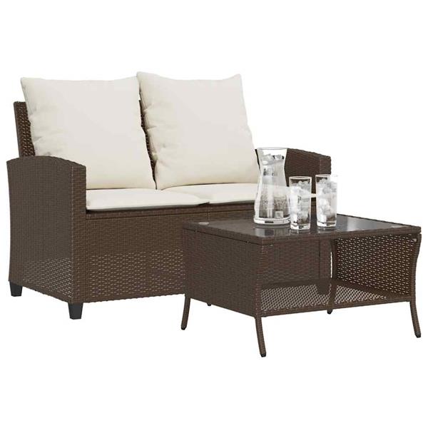Grote foto vidaxl tuinbank 2 zits met kussens tafel poly rattan bruin tuin en terras tuinmeubelen