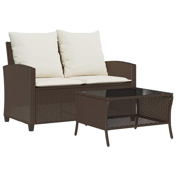 Grote foto vidaxl tuinbank 2 zits met kussens tafel poly rattan bruin tuin en terras tuinmeubelen