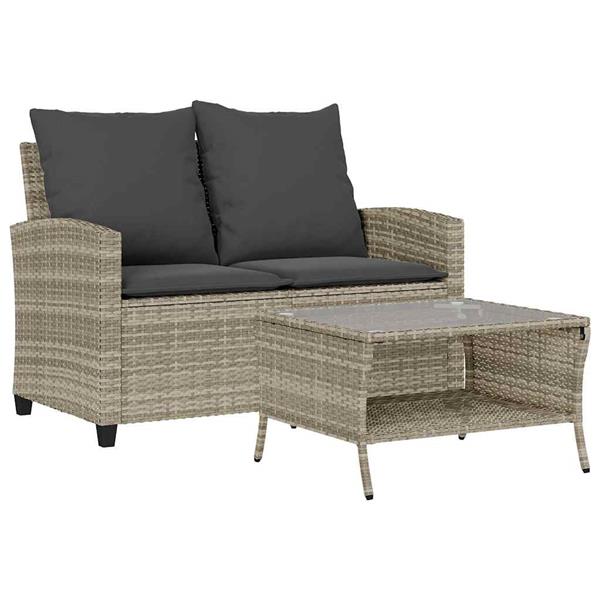 Grote foto vidaxl tuinbank 2 zits met kussens tafel poly rattan lichtgrijs tuin en terras tuinmeubelen