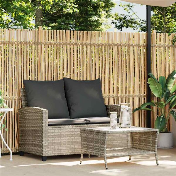 Grote foto vidaxl tuinbank 2 zits met kussens tafel poly rattan lichtgrijs tuin en terras tuinmeubelen