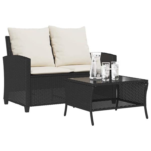 Grote foto vidaxl tuinbank 2 zits met kussens tafel poly rattan zwart tuin en terras tuinmeubelen