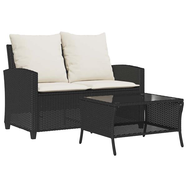 Grote foto vidaxl tuinbank 2 zits met kussens tafel poly rattan zwart tuin en terras tuinmeubelen