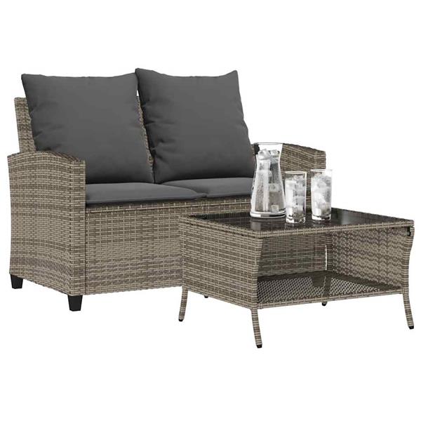 Grote foto vidaxl tuinbank 2 zits met kussens tafel poly rattan grijs tuin en terras tuinmeubelen