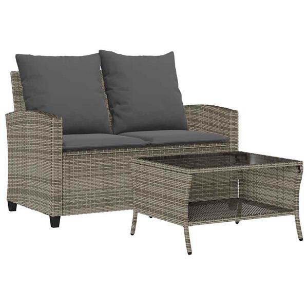 Grote foto vidaxl tuinbank 2 zits met kussens tafel poly rattan grijs tuin en terras tuinmeubelen