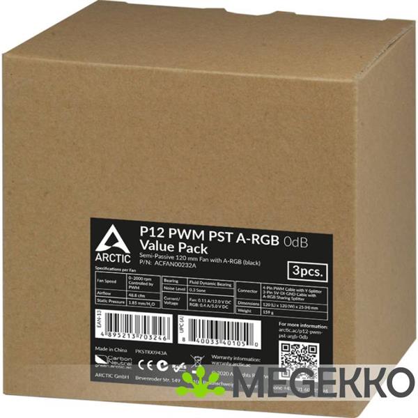 Grote foto arctic p12 pwm pst a rgb 0db 3 pack computers en software overige computers en software