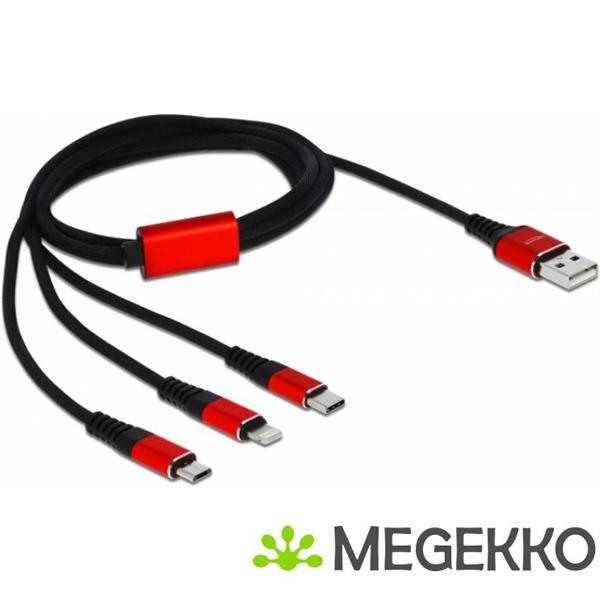 Grote foto delock 85892 usb kabel 1 m 2.0 usb a usb c micro usb b lightning zwart rood computers en software overige computers en software