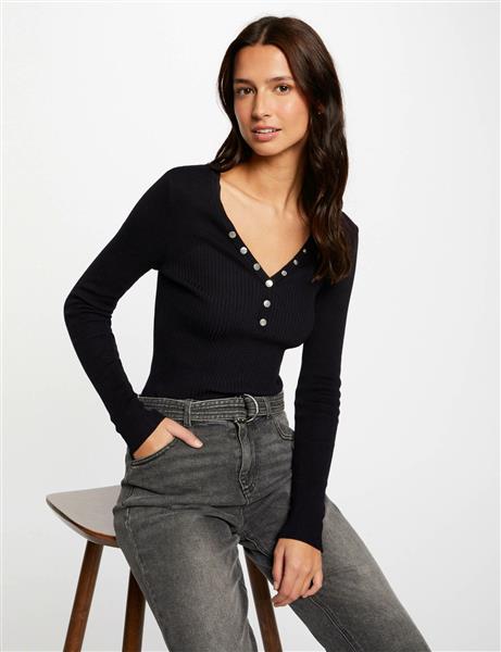 Grote foto long sleeved jumper with buttons 241 migno navy kleding dames truien en vesten