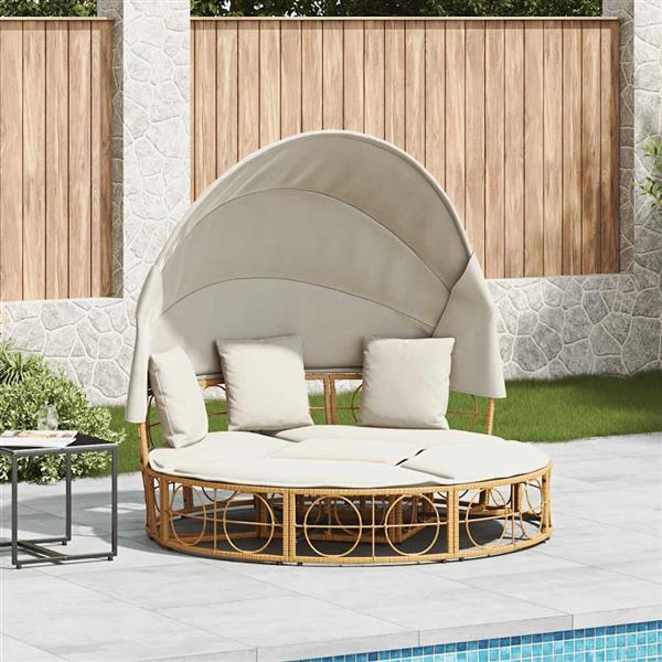 Grote foto vidaxl loungebed voor buiten met luifel en kussens poly rattan tuin en terras tuinmeubelen