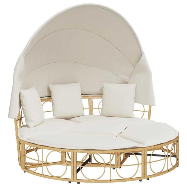 Grote foto vidaxl loungebed voor buiten met luifel en kussens poly rattan tuin en terras tuinmeubelen