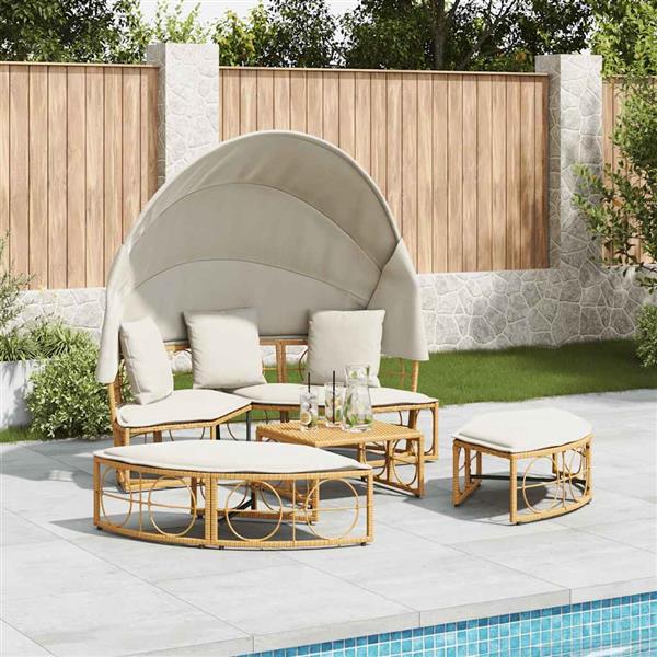 Grote foto vidaxl loungebed voor buiten met luifel en kussens poly rattan tuin en terras tuinmeubelen