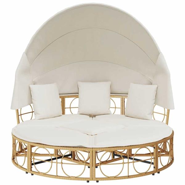 Grote foto vidaxl loungebed voor buiten met luifel en kussens poly rattan tuin en terras tuinmeubelen