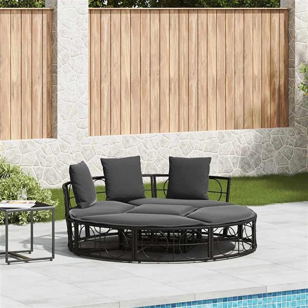 Grote foto vidaxl loungebed voor buiten zonder luifel poly rattan zwart tuin en terras tuinmeubelen