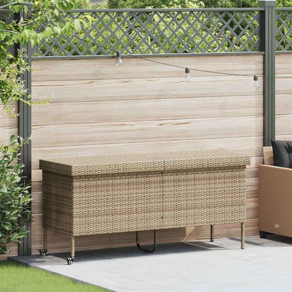 Grote foto vidaxl tuinbox met wielen 160x55x75 cm poly rattan beige tuin en terras overige tuin en terras