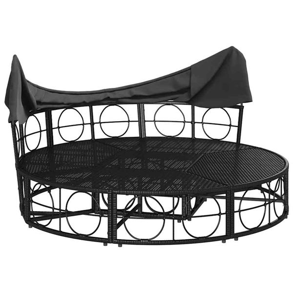 Grote foto vidaxl loungebed met luifel en kussens poly rattan zwart tuin en terras tuinmeubelen