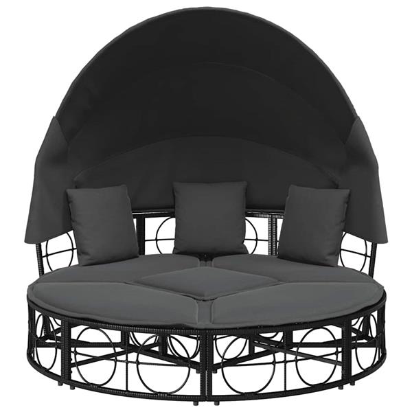 Grote foto vidaxl loungebed met luifel en kussens poly rattan zwart tuin en terras tuinmeubelen