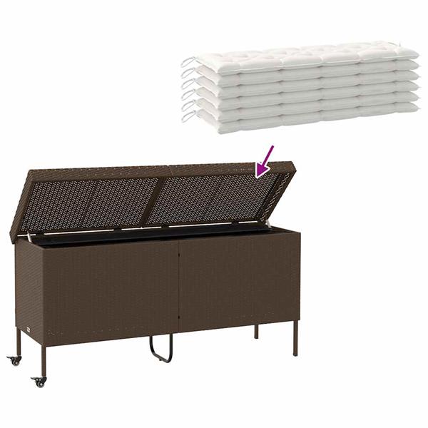Grote foto vidaxl tuinbox met wielen 160x55x75 cm poly rattan bruin tuin en terras overige tuin en terras