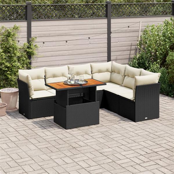 Grote foto vidaxl 7 delige loungeset met kussens poly rattan zwart tuin en terras tuinmeubelen