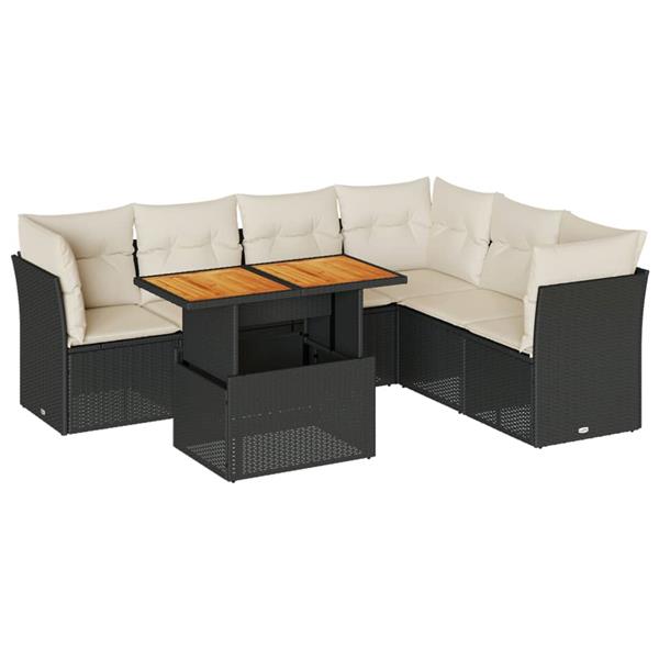 Grote foto vidaxl 7 delige loungeset met kussens poly rattan zwart tuin en terras tuinmeubelen