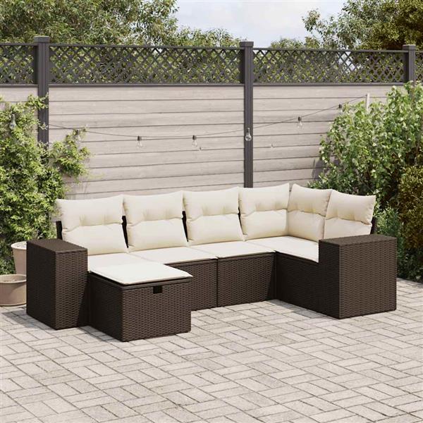 Grote foto vidaxl 6 delige loungeset met kussens poly rattan bruin tuin en terras tuinmeubelen