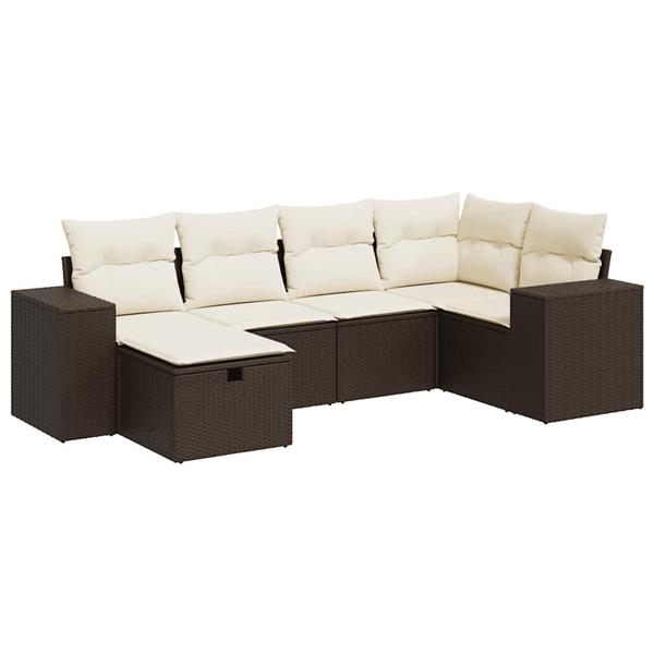 Grote foto vidaxl 6 delige loungeset met kussens poly rattan bruin tuin en terras tuinmeubelen