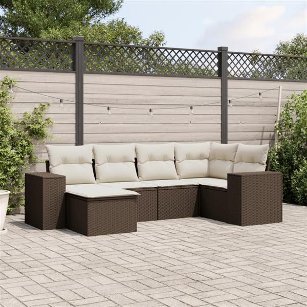 Grote foto vidaxl 6 delige loungeset met kussens poly rattan bruin tuin en terras tuinmeubelen