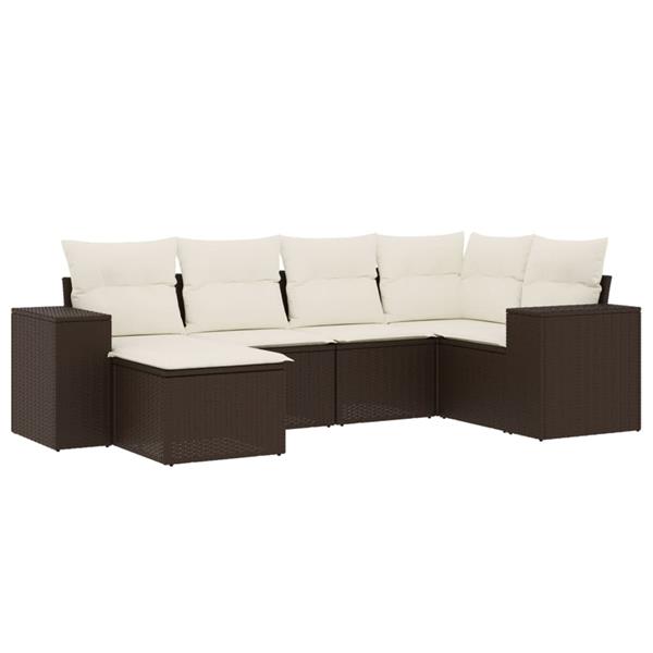 Grote foto vidaxl 6 delige loungeset met kussens poly rattan bruin tuin en terras tuinmeubelen