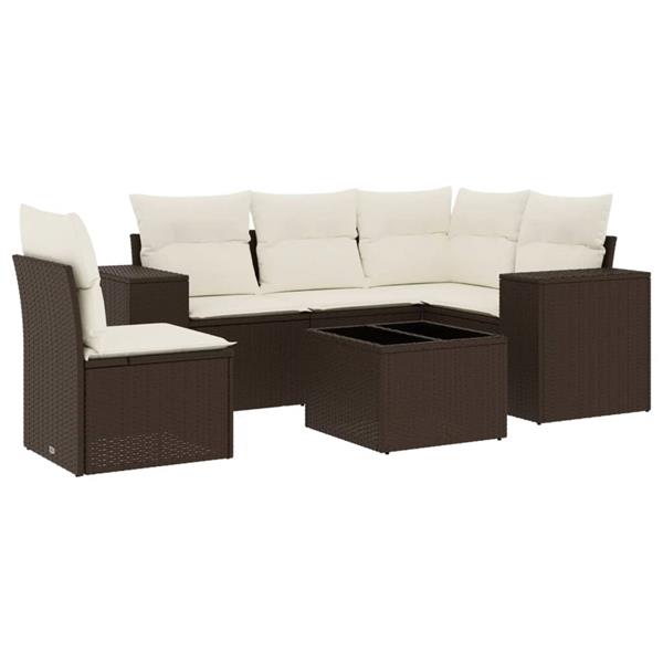 Grote foto vidaxl 6 delige loungeset met kussens poly rattan bruin tuin en terras tuinmeubelen