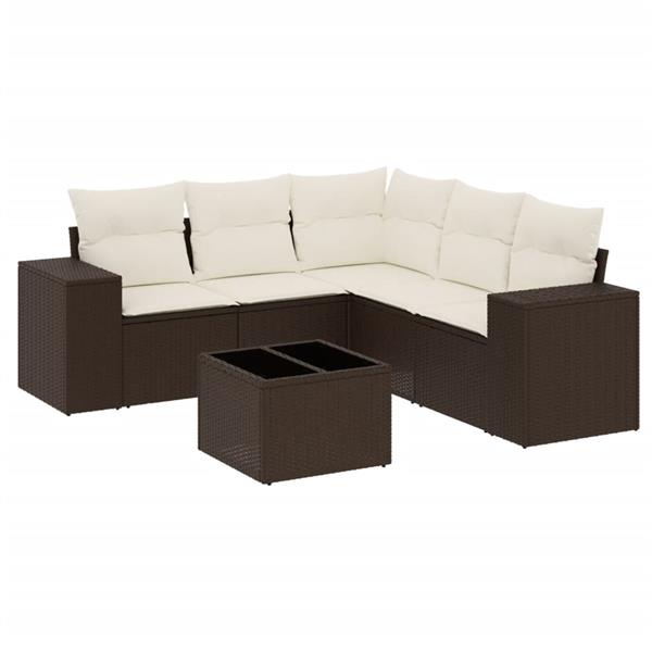 Grote foto vidaxl 6 delige loungeset met kussens poly rattan bruin tuin en terras tuinmeubelen
