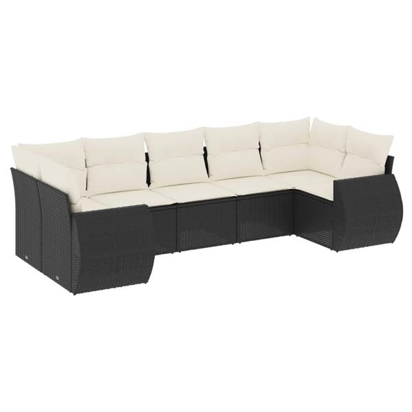 Grote foto vidaxl 7 delige loungeset met kussens poly rattan zwart tuin en terras tuinmeubelen