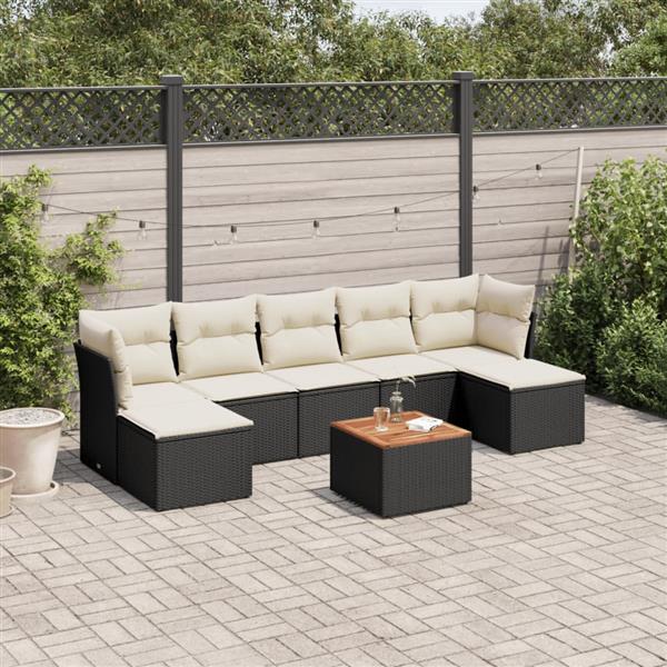 Grote foto vidaxl 8 delige loungeset met kussens poly rattan zwart tuin en terras tuinmeubelen