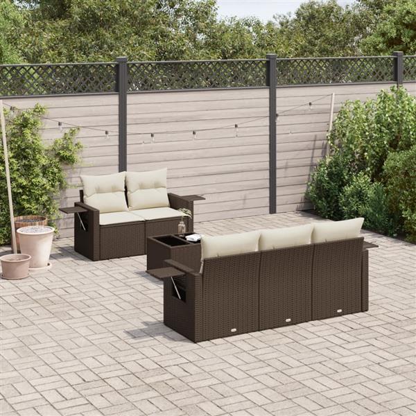 Grote foto vidaxl 6 delige loungeset met kussens poly rattan bruin tuin en terras tuinmeubelen