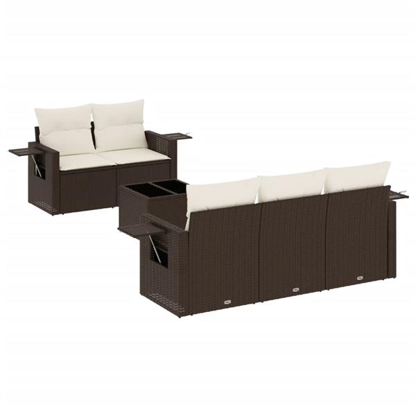 Grote foto vidaxl 6 delige loungeset met kussens poly rattan bruin tuin en terras tuinmeubelen