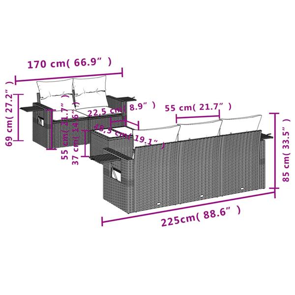 Grote foto vidaxl 6 delige loungeset met kussens poly rattan bruin tuin en terras tuinmeubelen