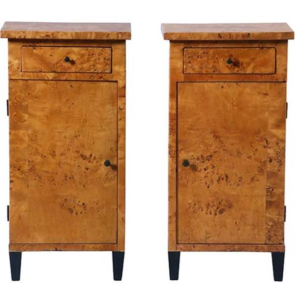 Grote foto stel van 2 blonde nachtkastjes zeer strak biedermeier berkenwortel ca 1825 no.231630 antiek en kunst stoelen en banken