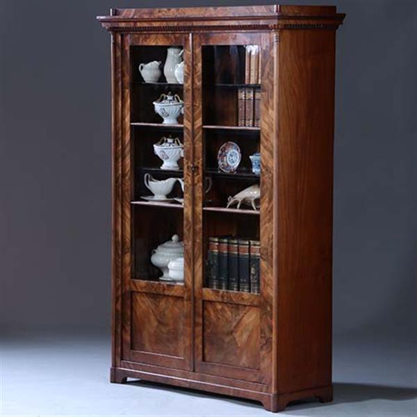 Grote foto strakke biedermeier boekenkast servieskast in bloemmahonie met verstelbare planken no.231635 antiek en kunst stoelen en banken